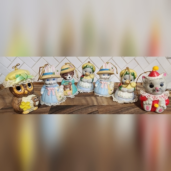 7 Vintage Adorable Animal Ornaments/Bells - Picture 3 of 5